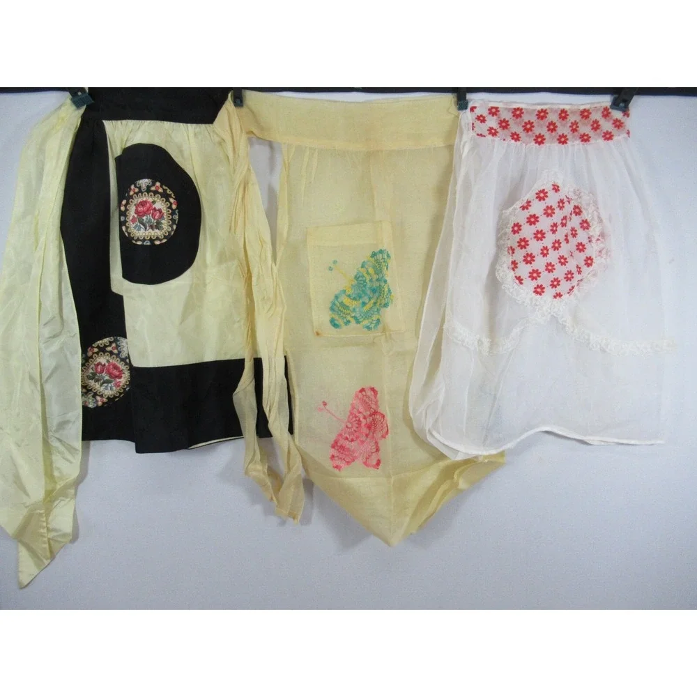 Vintage Half Hostess Apron Lot Satin Sheer Flocked Crochet Butterfly